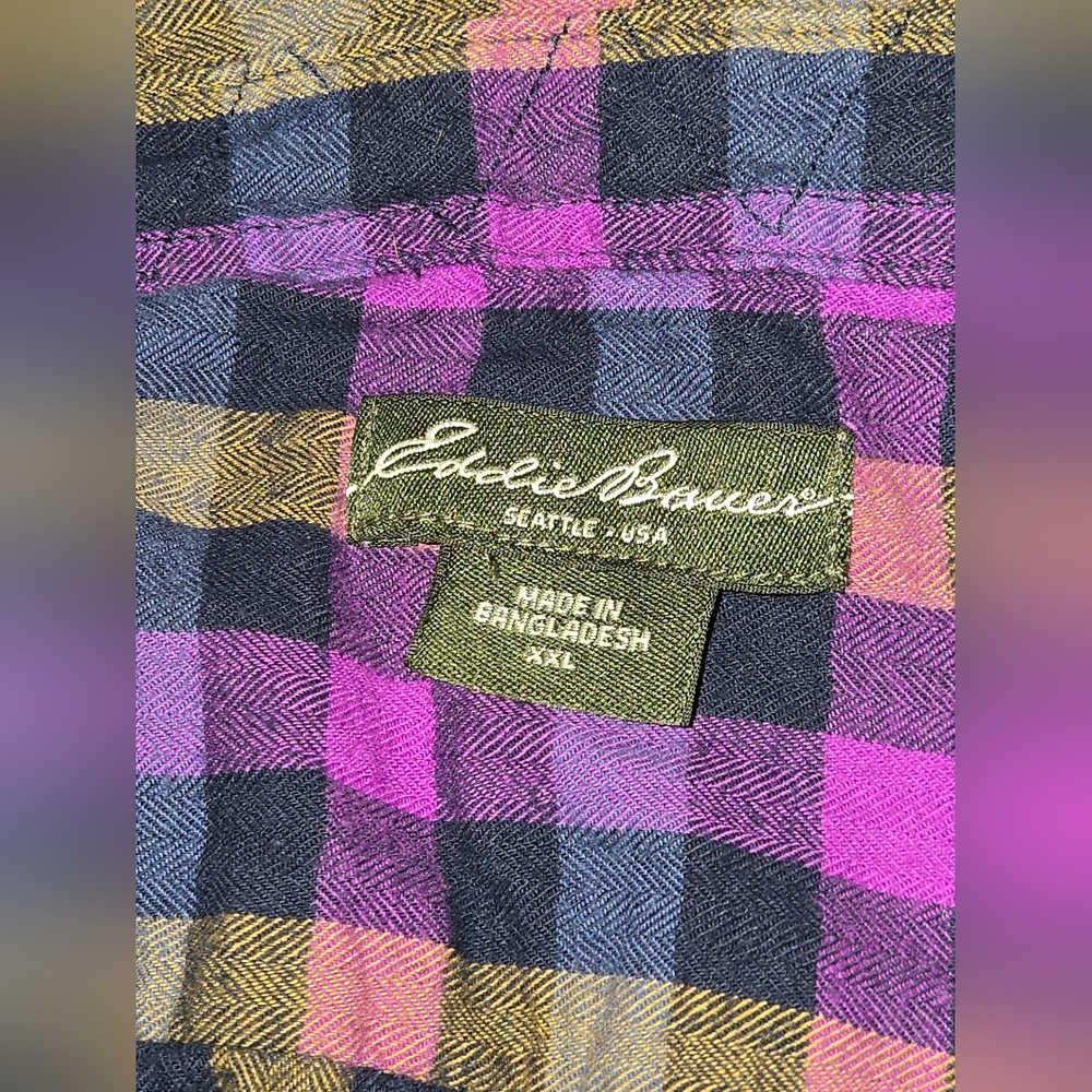 Eddie Bauer Women's Plaid Purple & Blue Button-Up Shirt - Picture 6 of 7